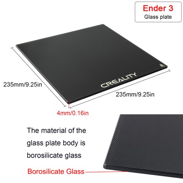 Creality Carbon Silicon Ender 3 Pro Glass Bed Build Surface  Ender 3/ Ender 3 Pro/Ender 5 / CR-20 Pro 3D Printer, 235x235x4mm - Image 2