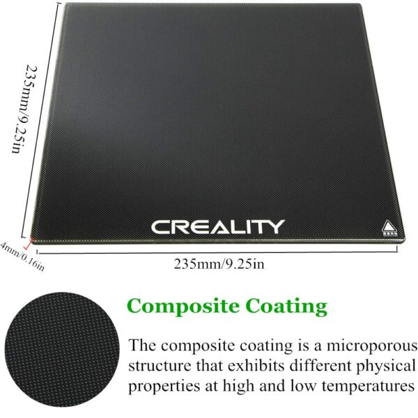 Creality Carbon Silicon Ender 3 Pro Glass Bed Build Surface  Ender 3/ Ender 3 Pro/Ender 5 / CR-20 Pro 3D Printer, 235x235x4mm - Image 3